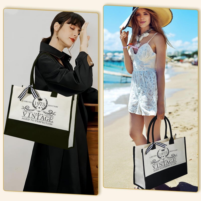 DOGMEM 50th Birthday Gifts for Women Tote Bag Birthday Gifts for Her Turning 50 Vintage 1975 50 Years Old Gifts for Mom Wife Sister 1975 Canvas Tote Bag Makeup Bag Back in 1975 Poster Gifts for Her - Image 5